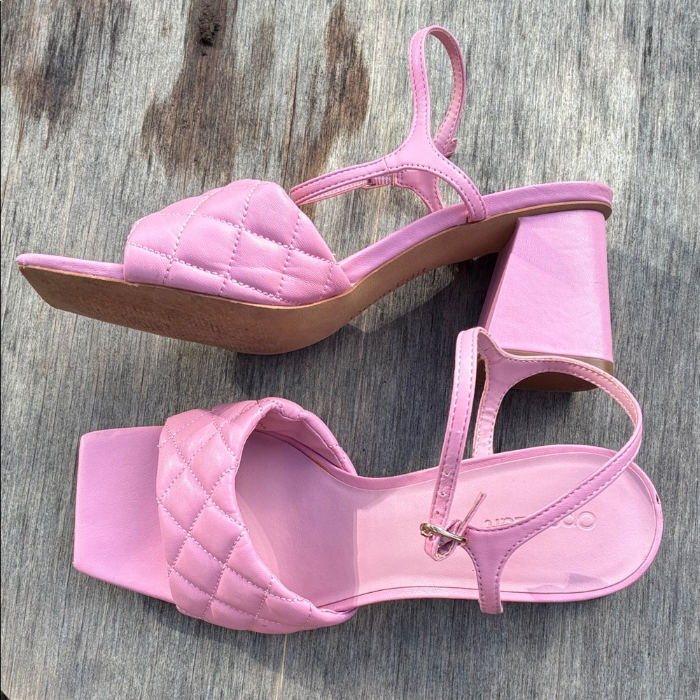 Elegant Pink Quilted Block Heel Sandals